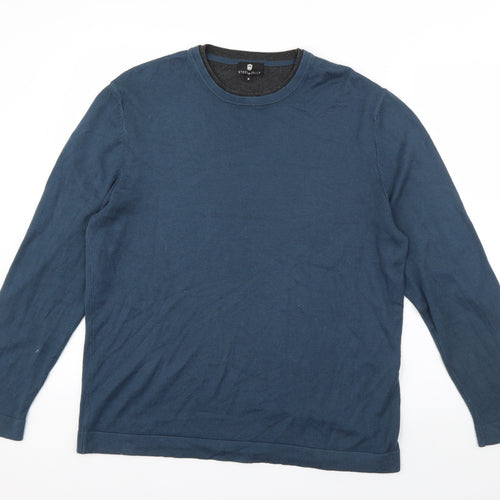 Steel & Jelly Mens Blue Round Neck  Cotton Pullover Jumper Size M