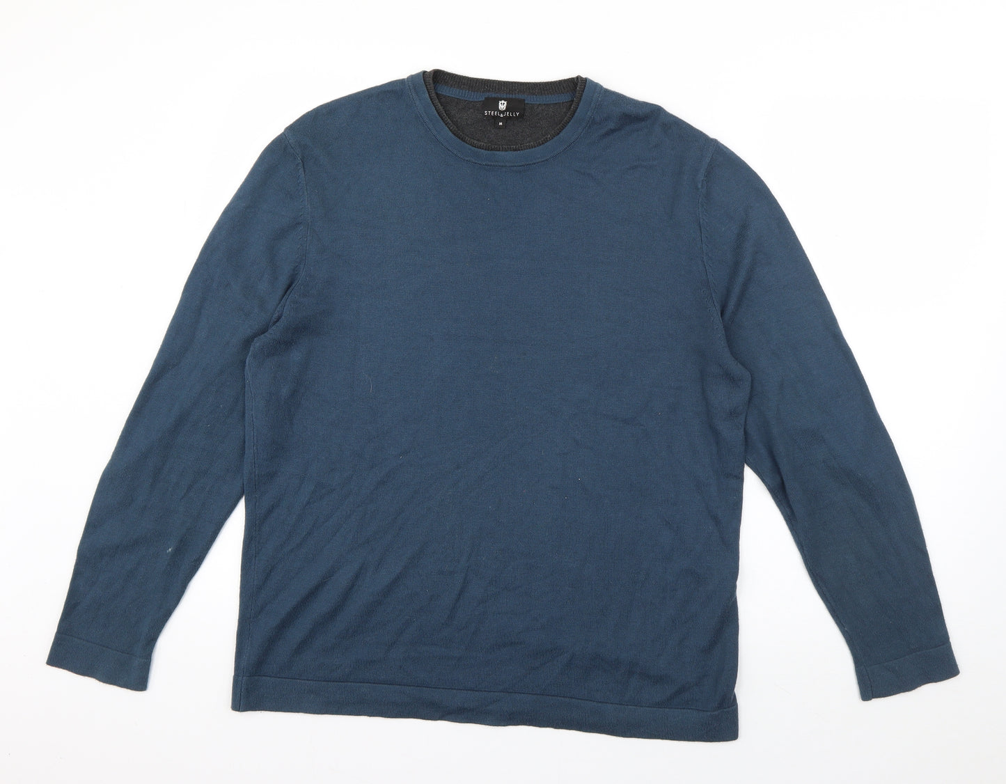 Steel & Jelly Mens Blue Round Neck  Cotton Pullover Jumper Size M