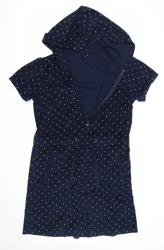 Marks and Spencer Womens Blue Polka Dot Cotton Top Robe Size 8  Zip