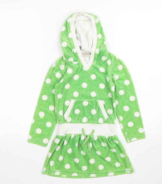 John Lewis Girls Green Polka Dot Cotton Jumper Dress  Size 6 Years  V-Neck