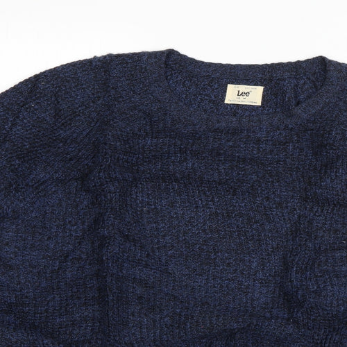Lee Mens Blue Crew Neck  Acrylic Pullover Jumper Size M