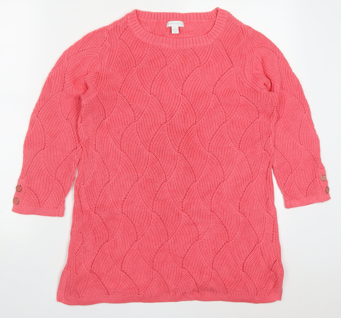 Charter Club Womens Pink Round Neck  Cotton Pullover Jumper Size S
