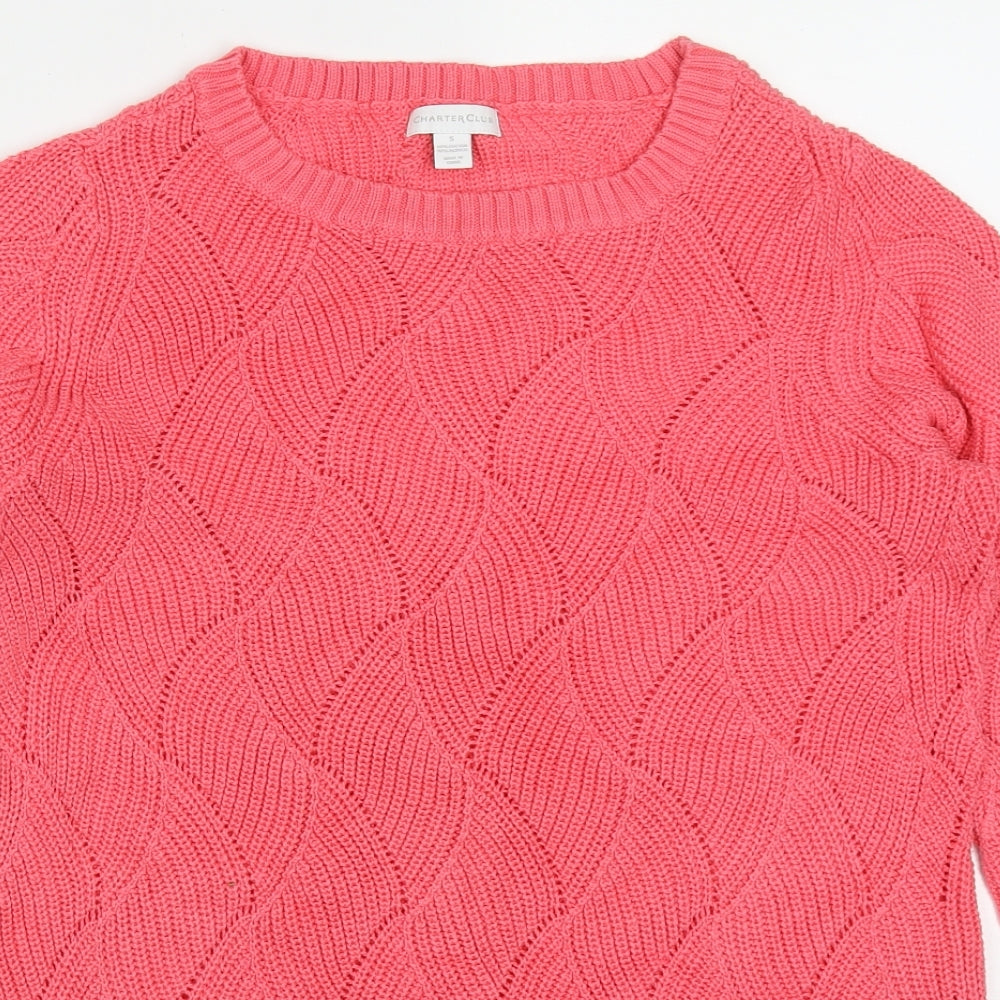 Charter Club Womens Pink Round Neck  Cotton Pullover Jumper Size S