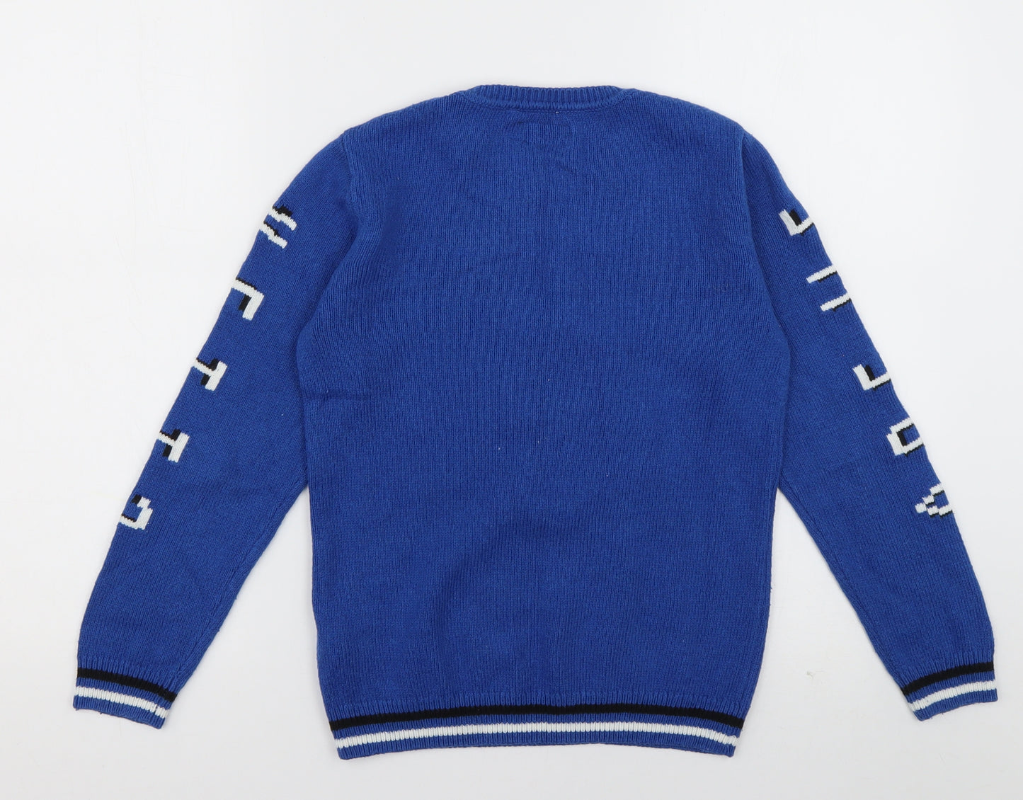 NEXT Boys Blue Crew Neck Geometric Acrylic Pullover Jumper Size 9 Years  Pullover