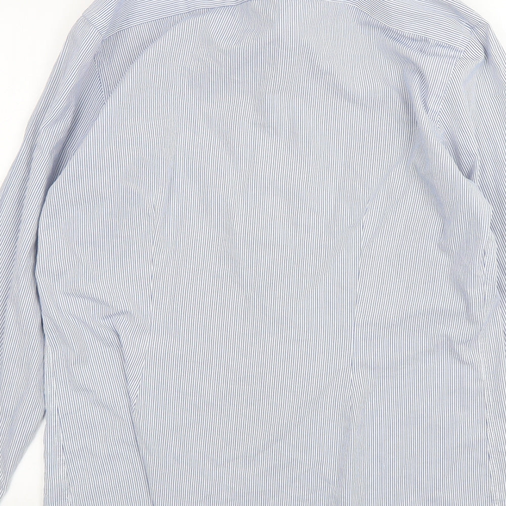 NEXT Mens Blue Striped Polyester  Dress Shirt Size 16 Collared