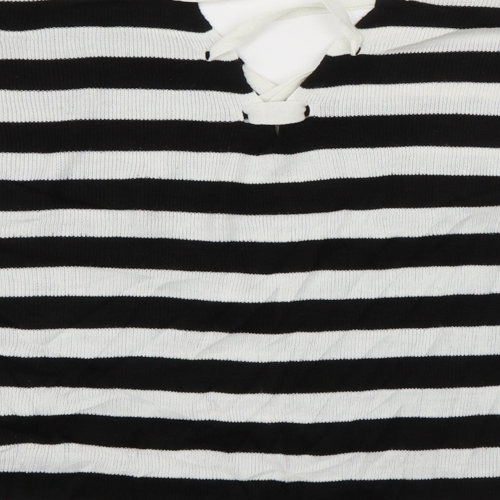 Amaryllis Womens White V-Neck Striped Acrylic Pullover Jumper Size 12