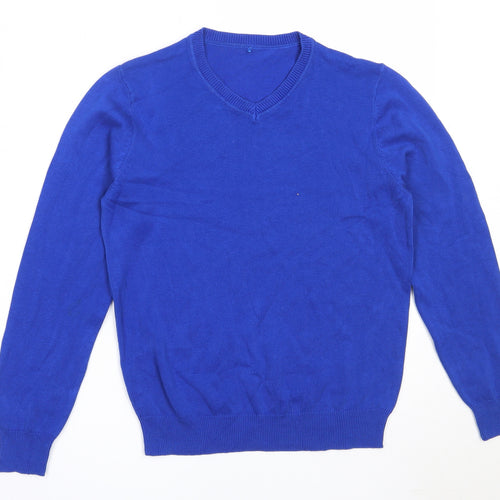 George Boys Blue V-Neck  Cotton Pullover Jumper Size 9-10 Years