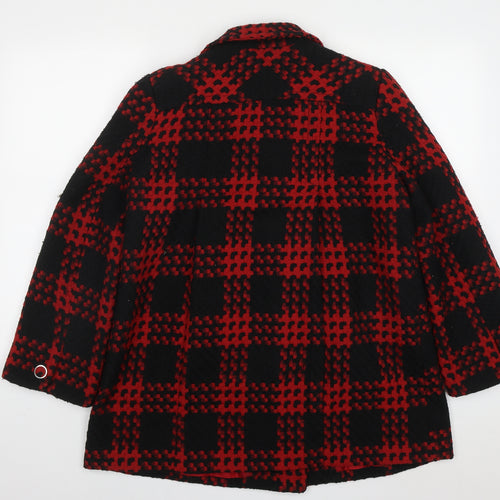 Monaco Womens Red Check  Pea Coat Coat Size 14  Button