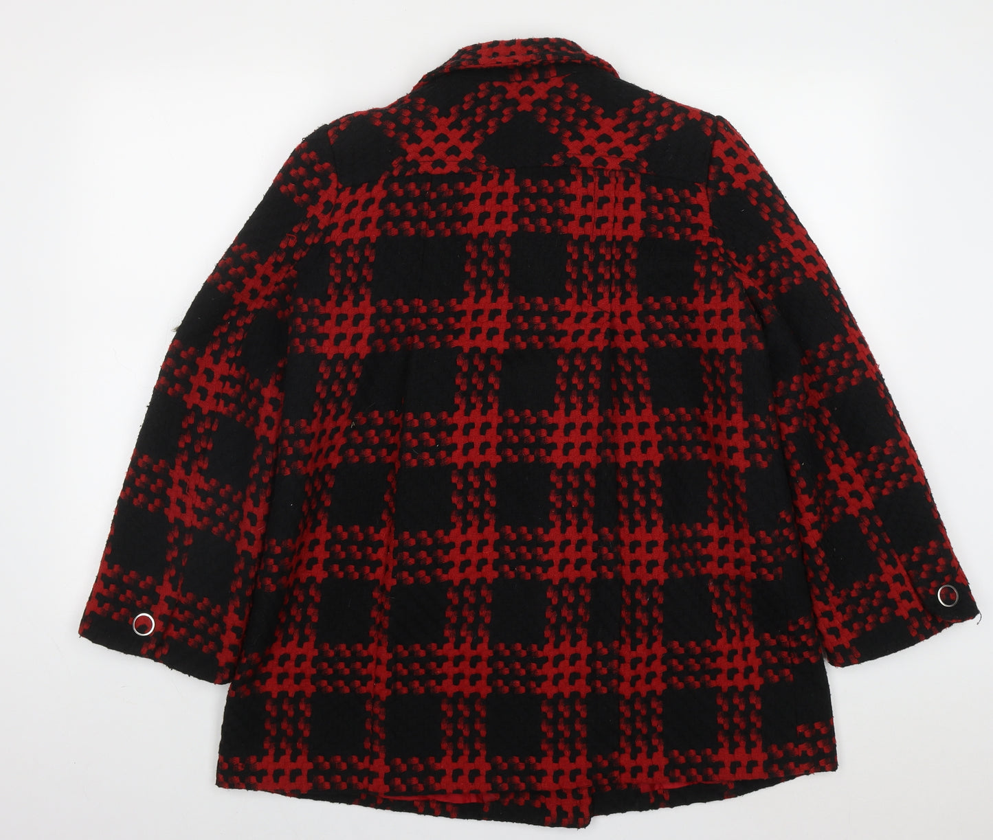 Monaco Womens Red Check  Pea Coat Coat Size 14  Button