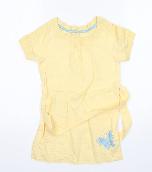 M&S Girls Yellow  Linen A-Line  Size 7 Years  Round Neck
