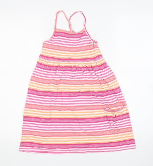 TU Girls Multicoloured Striped Cotton A-Line  Size 7 Years  Round Neck