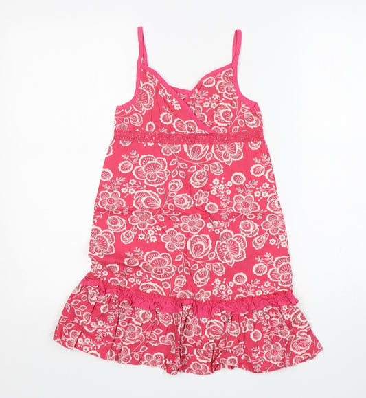 TU Girls Pink Floral Cotton A-Line  Size 7 Years  V-Neck