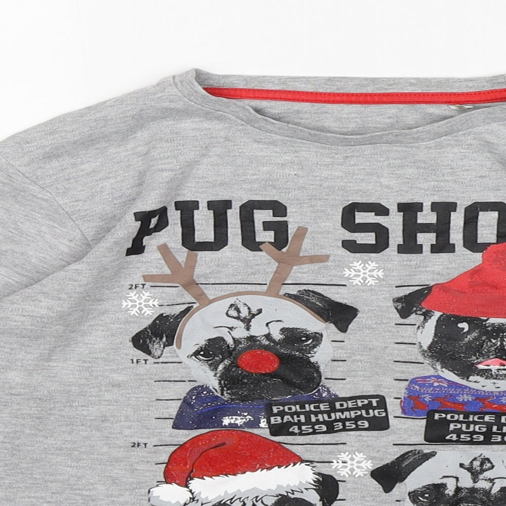 George Boys Grey  Cotton  Pyjama Top Size 11-12 Years   - Christmas Pug