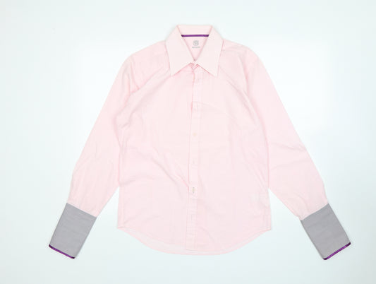 Preworn Mens Pink  Polyester  Dress Shirt Size M Collared
