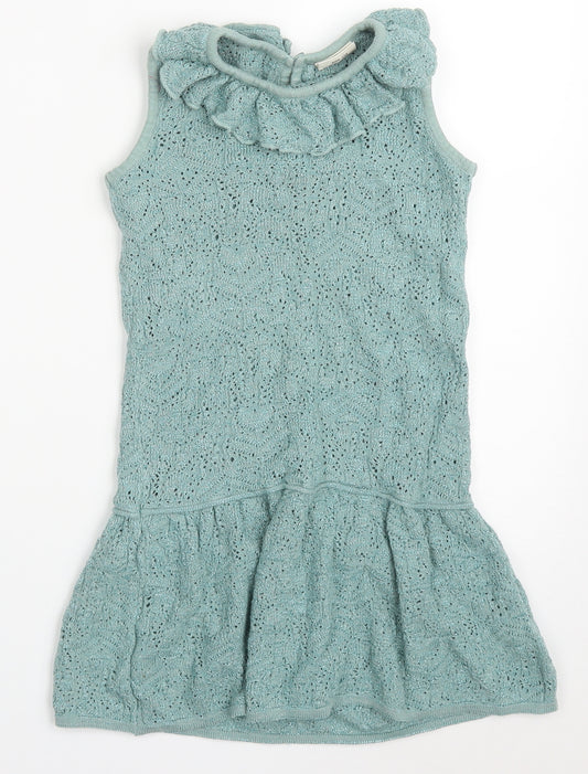 Enfant Girls Blue  Cotton Jumper Dress  Size 6 Years  Round Neck Button