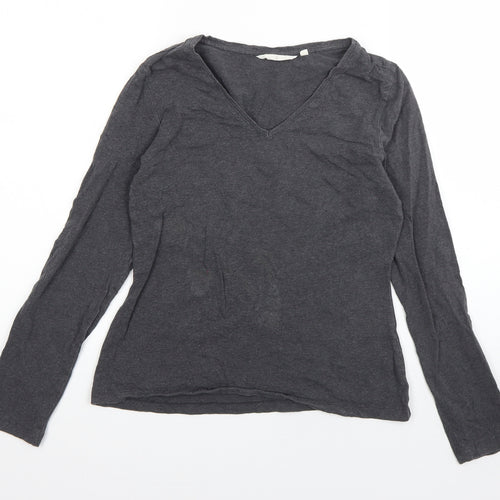 Seasalt Womens Grey  Cotton Basic T-Shirt Size 10 V-Neck
