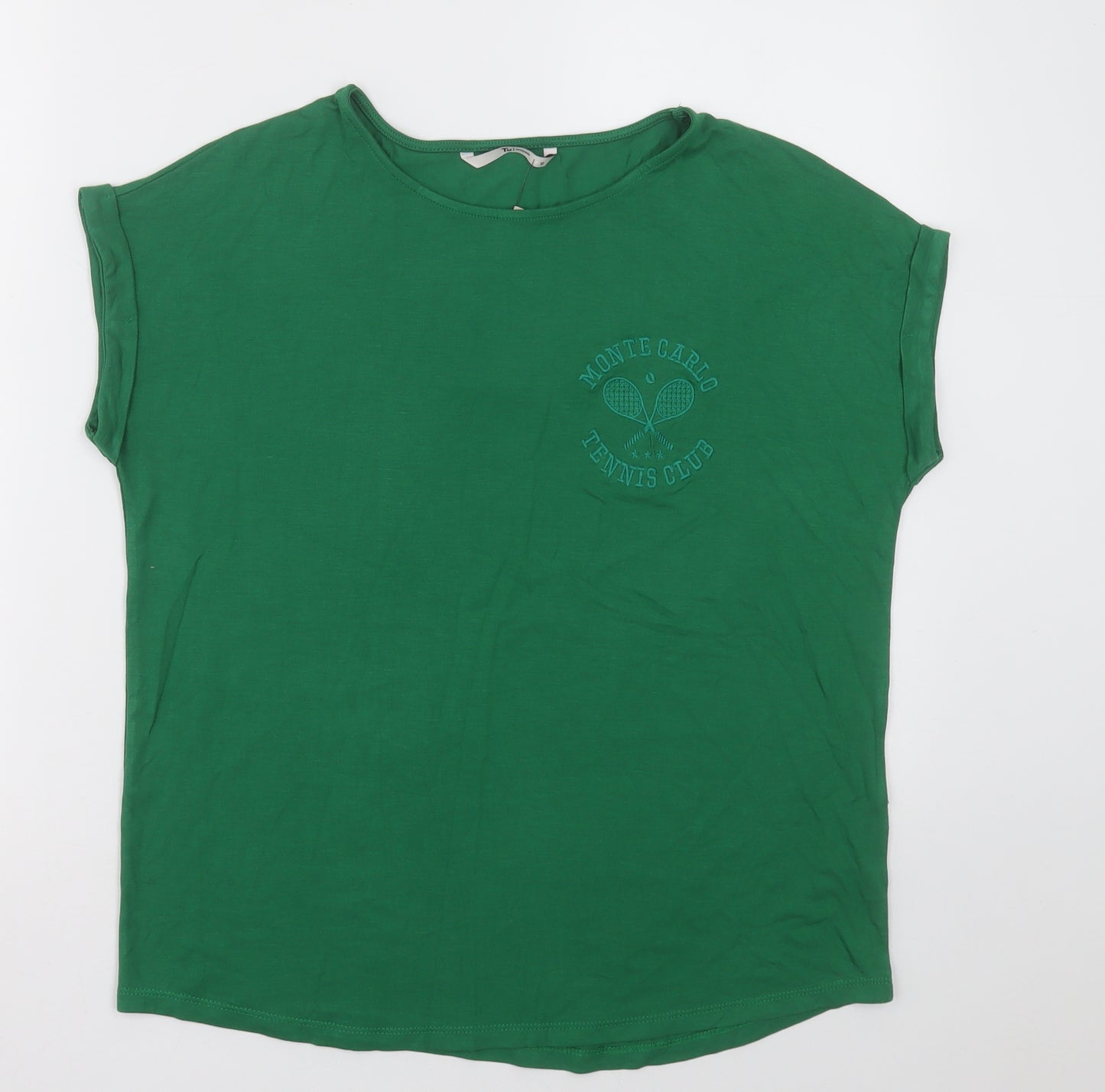 sainsburys Womens Green  Viscose Basic T-Shirt Size 10 Crew Neck - Tennis club