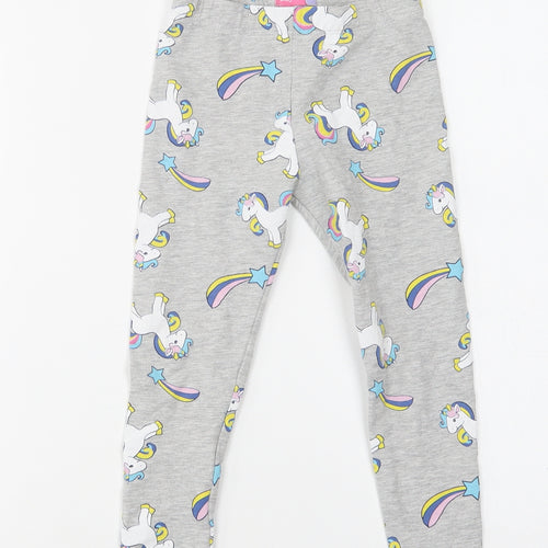 Lily & Dan Girls Grey Geometric Cotton Jegging Trousers Size 3-4 Years  Regular  - Unicorn Print