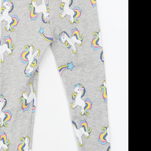 Lily & Dan Girls Grey Geometric Cotton Jegging Trousers Size 3-4 Years  Regular  - Unicorn Print