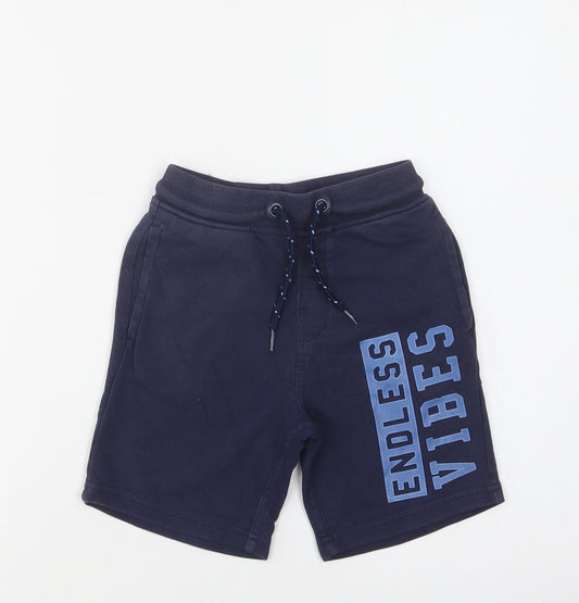 George Boys Blue  Cotton Sweat Shorts Size 6-7 Years  Regular Drawstring - Vibes