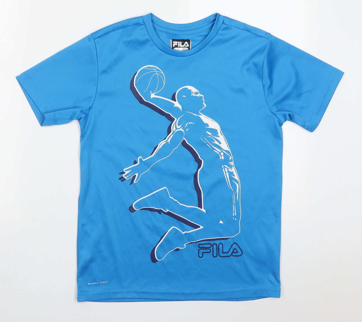 FILA Boys Blue Spotted Polyester Basic T-Shirt Size 12 Years Crew Neck Pullover - Footballer