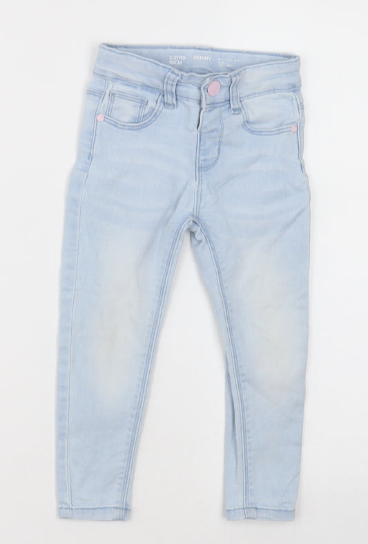 Primark Girls Blue  Cotton Skinny Jeans Size 2-3 Years  Regular Button
