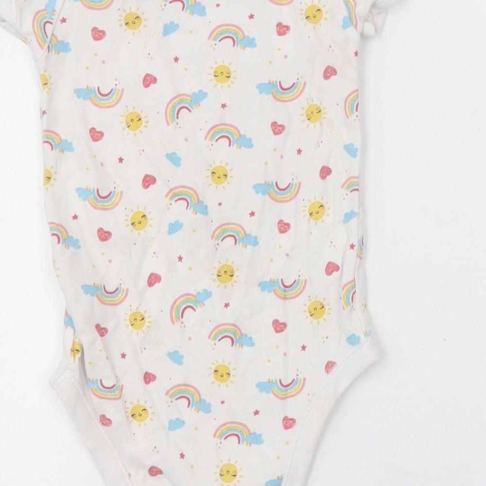 Matalan Baby White Geometric Cotton Babygrow One-Piece Size 18-24 Months  Button - sunshine and rainbows