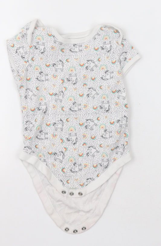 Primark Baby White Geometric Cotton Babygrow One-Piece Size 12-18 Months  Button - unicorn and rainbows