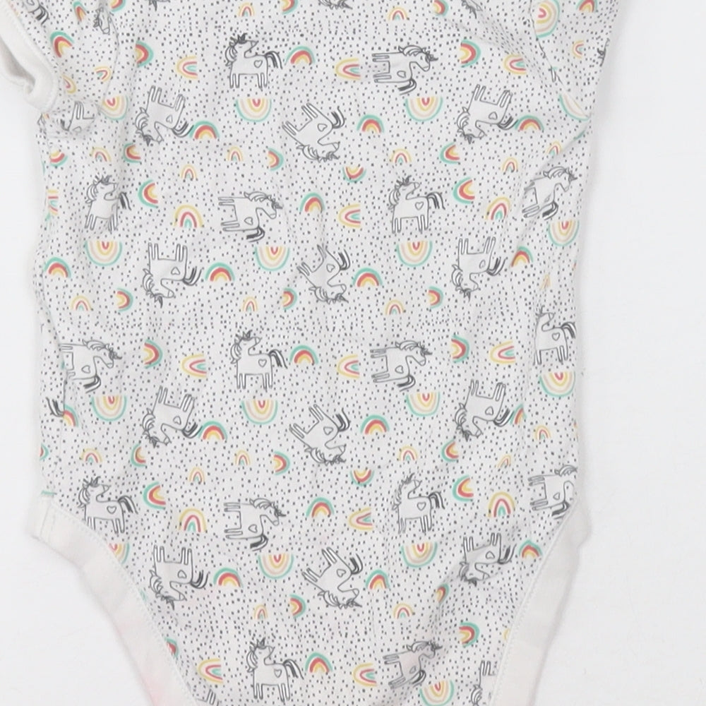 Primark Baby White Geometric Cotton Babygrow One-Piece Size 12-18 Months  Button - unicorn and rainbows