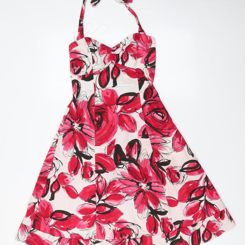 John Rocha Womens Red Floral Polyester A-Line  Size 8  Halter Tie - flower