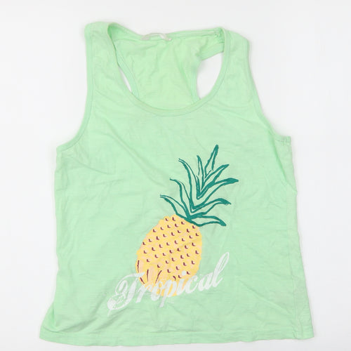 Dunnes Stores Womens Green  100% Cotton Cami Pyjama Top Size 12   - Pineapple print