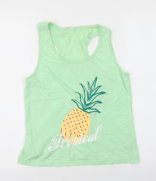 Dunnes Stores Womens Green  100% Cotton Cami Pyjama Top Size 12   - Pineapple print