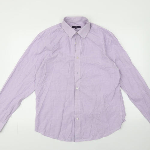 Taylor & Cutter Mens Purple Striped Polyester  Dress Shirt Size 16 Collared Button