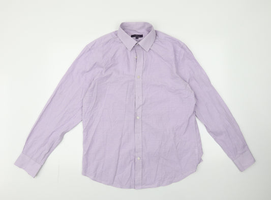 Taylor & Cutter Mens Purple Striped Polyester  Dress Shirt Size 16 Collared Button