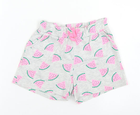 H&M Girls Grey  Cotton Sweat Shorts Size 5 Years  Regular Drawstring - Watermelon Print
