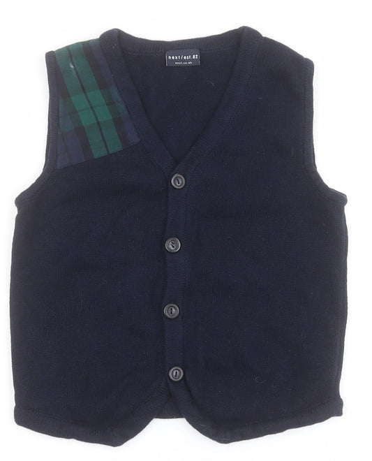 NEXT Boys Blue V-Neck  100% Cotton Cardigan Jumper Size 6 Years  Button - Tartan