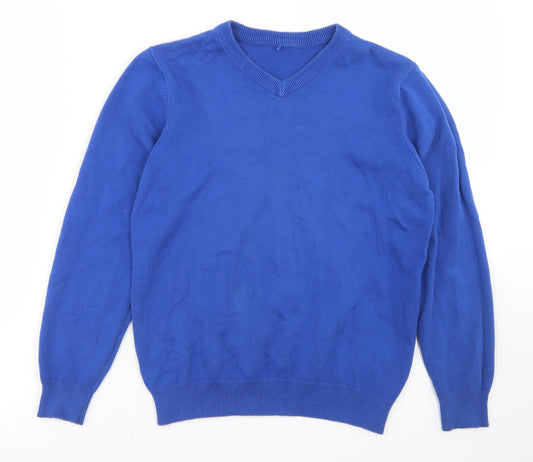 George Boys Blue V-Neck  Cotton Pullover Jumper Size 9-10 Years   - Schoolwear