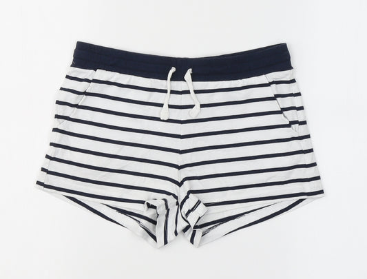 H&M Girls White Striped Cotton Utility Shorts Size 11-12 Years  Regular