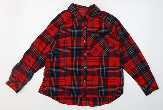 Primark Womens Red Check Cotton Top Pyjama Top Size 14  Button