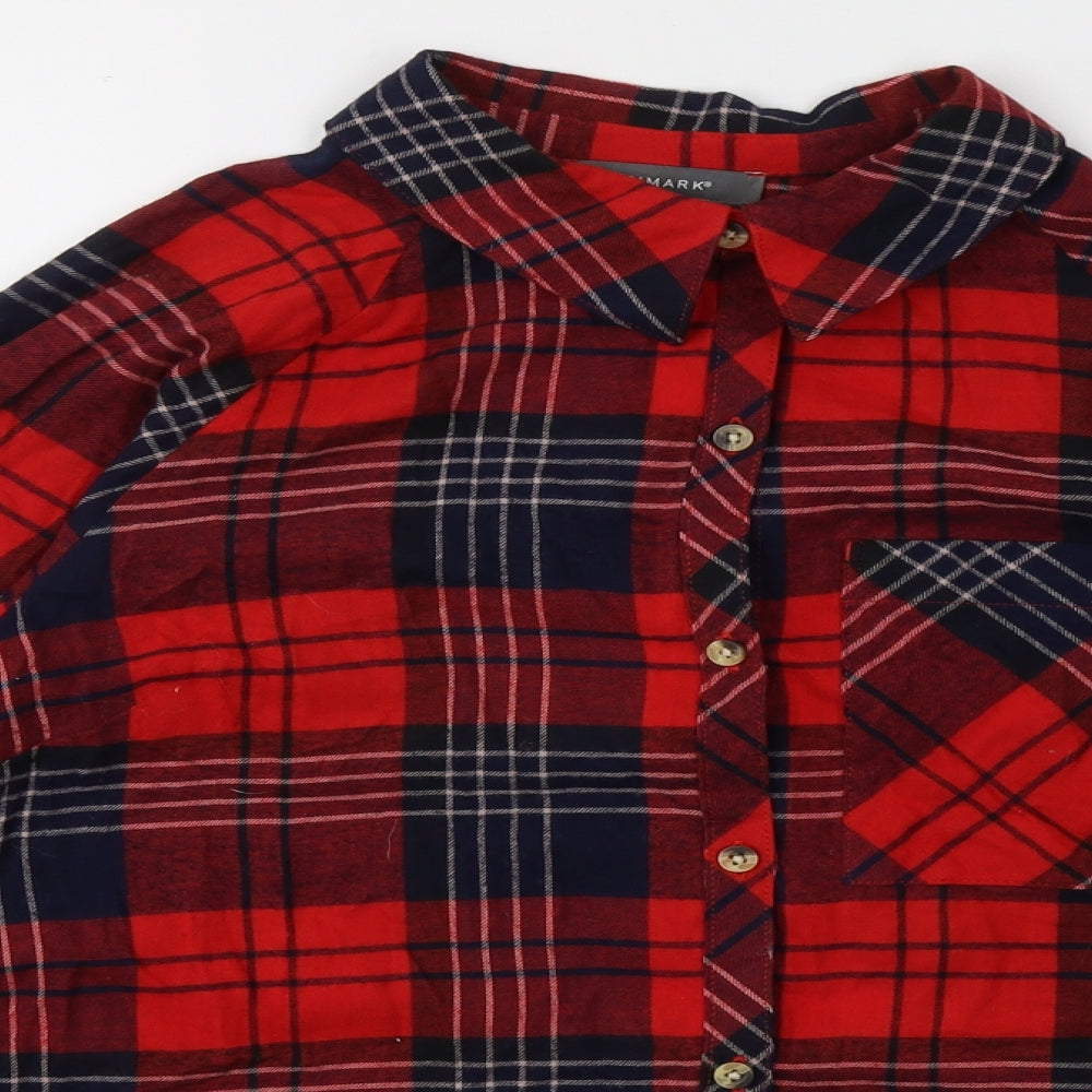 Primark Womens Red Check Cotton Top Pyjama Top Size 14  Button