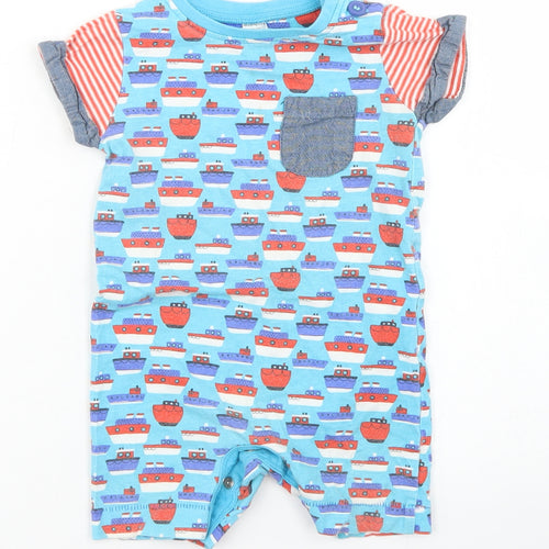 Miniclub Boys Blue Spotted Cotton Romper One-Piece Size 6-9 Months  Button - Tug Boat