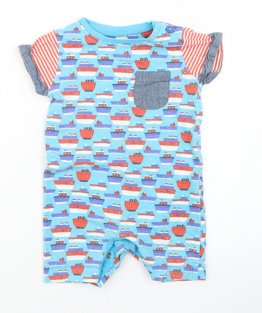 Miniclub Boys Blue Spotted Cotton Romper One-Piece Size 6-9 Months  Button - Tug Boat