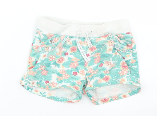 F&F Girls Green Floral Cotton Sweat Shorts Size 4-5 Years  Regular Drawstring