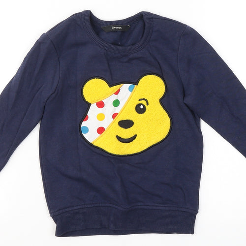 George Boys Blue Round Neck  Cotton Pullover Jumper Size 2 Years   - Pudsey