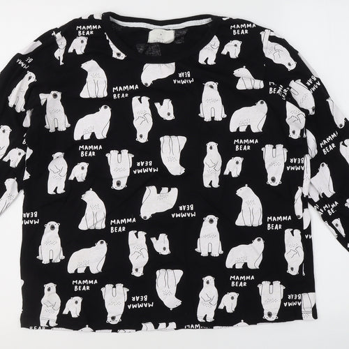 Time To Dream Womens Black Solid Cotton Top Pyjama Top Size M   - Mama Polar bear
