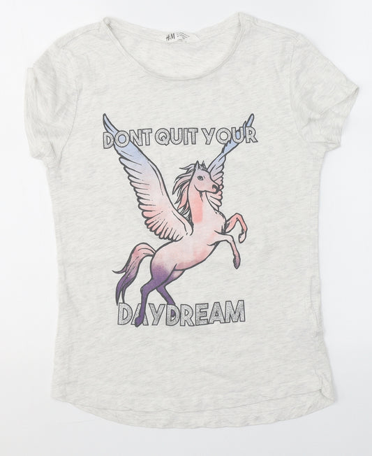 H&M Girls Grey  Cotton Top Pyjama Top Size 12-13 Years   - Don't quit your daydream