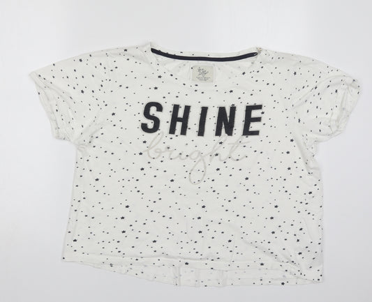 Primark Womens White Solid Cotton Top Pyjama Top Size 14   - Shine Bright Stars