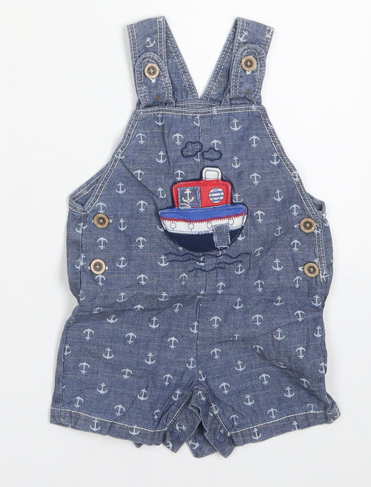 George Boys Blue  Cotton Dungaree One-Piece Size 0-3 Months  Button - Ship and Anchors