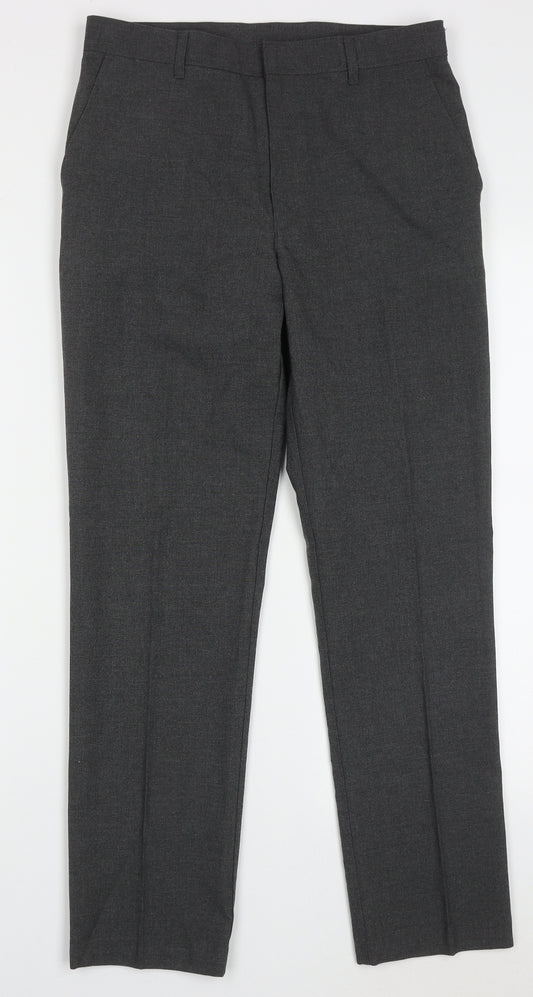 Marks and Spencer Boys Grey  Polyester Capri Trousers Size 12-13 Years  Regular Hook & Eye - school Wear