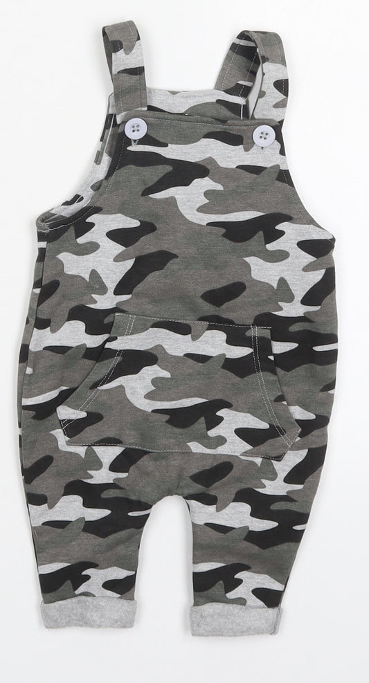 Peacocks Boys Grey Camouflage Cotton Dungaree One-Piece Size 0-3 Months  Button